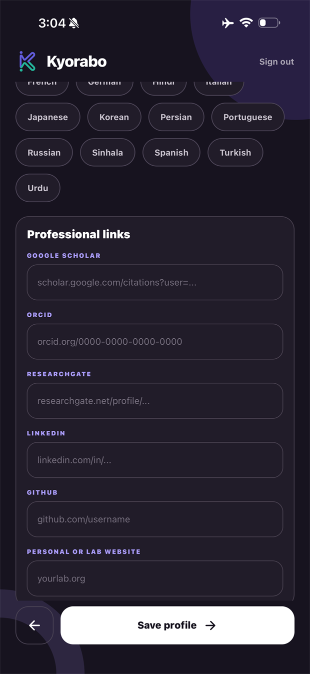 Languages and professional links